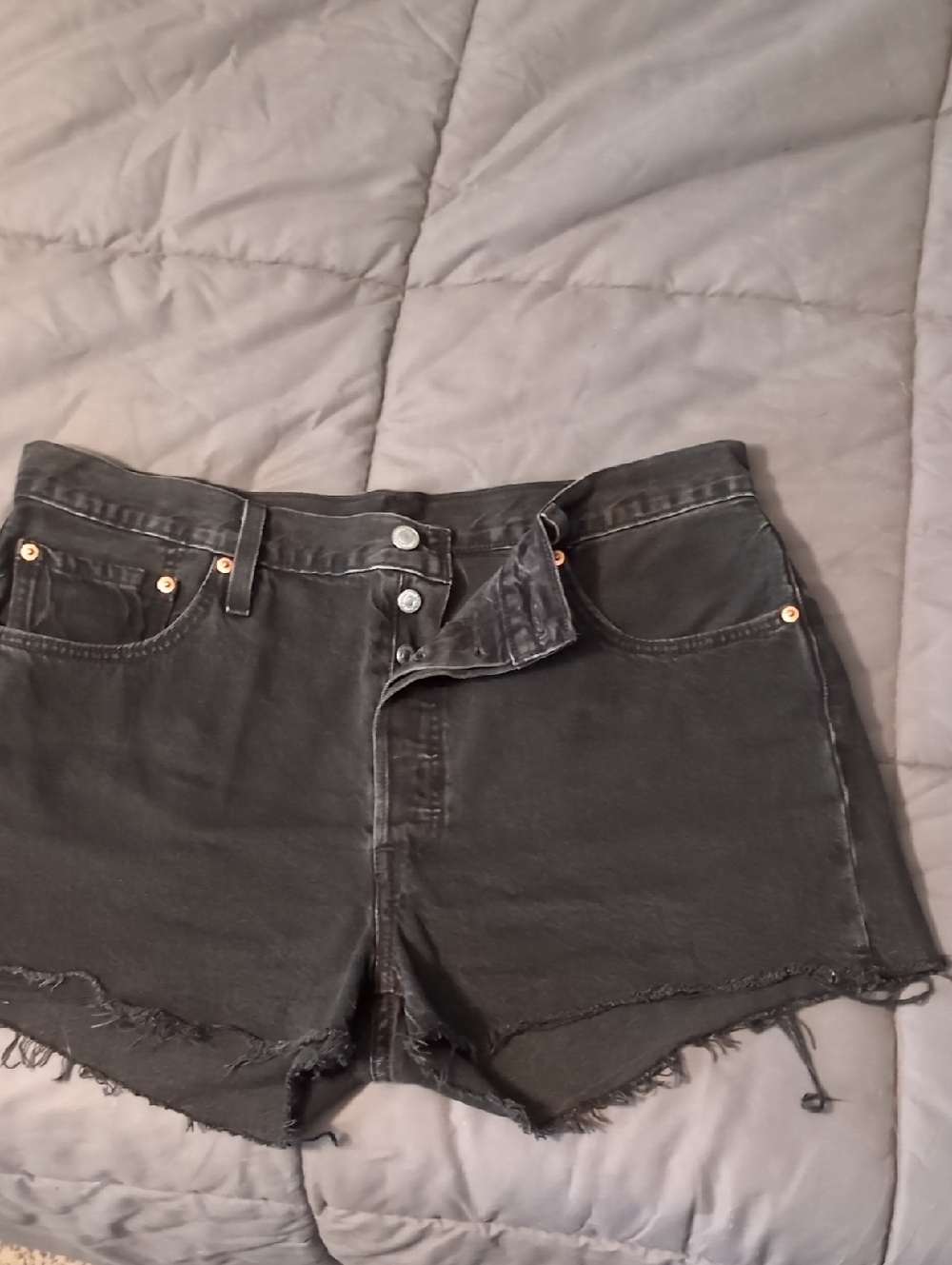 Levi's Black High-Rise 34w Raw Hem 501 Denim Shorts